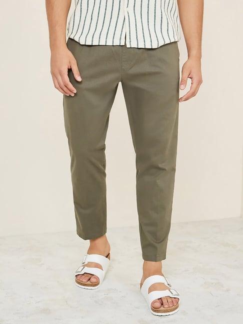 styli olive slim fit elasticated waistband twill jogger