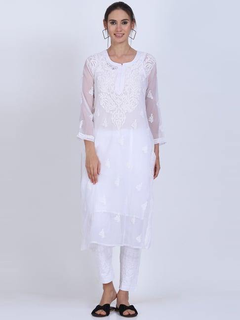 paramount chikan white chikankari straight kurta