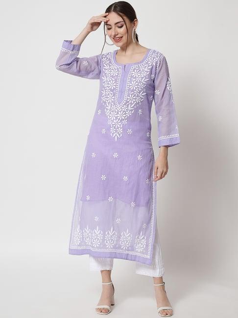 paramount chikan mauve chikankari straight kurta