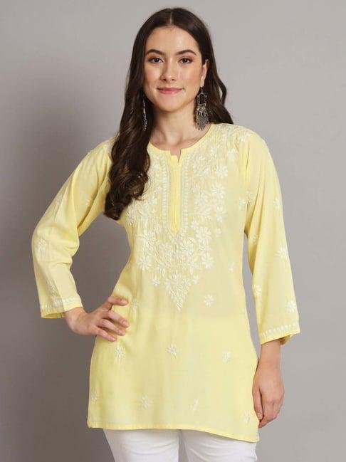 paramount chikan yellow chikankari straight kurti