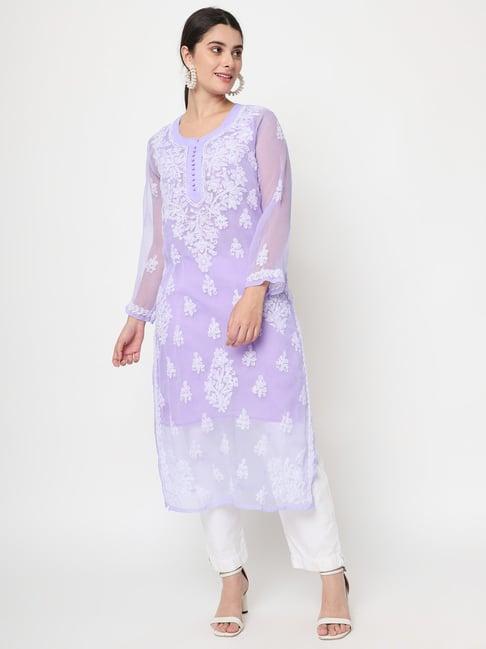 paramount chikan mauve chikankari straight kurta