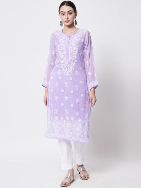 paramount chikan mauve chikankari straight kurta