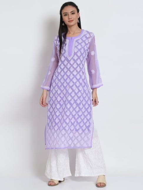 paramount chikan mauve chikankari straight kurta