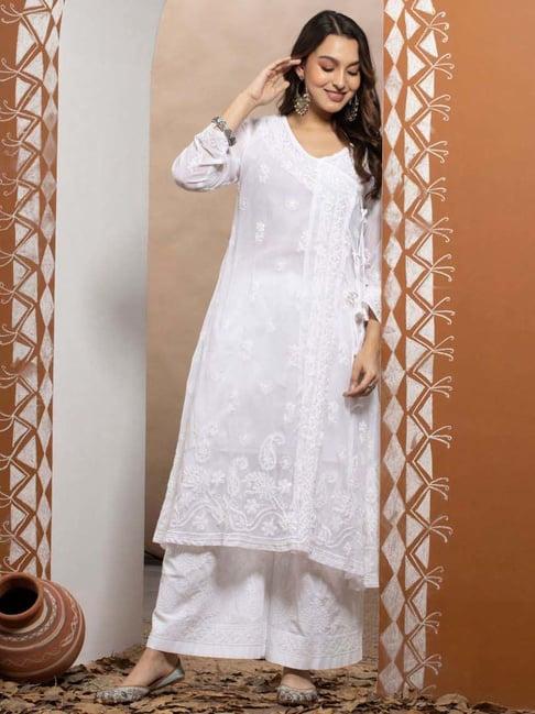 paramount chikan white chikankari angrakha kurta