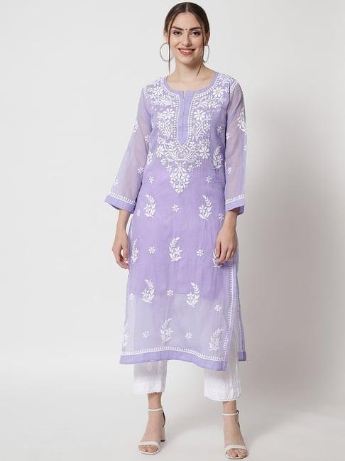 paramount chikan mauve chikankari straight kurta