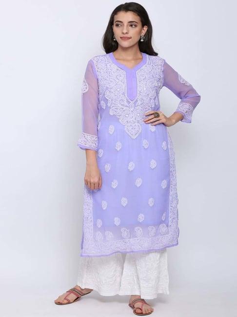 paramount chikan mauve embroidered straight kurta