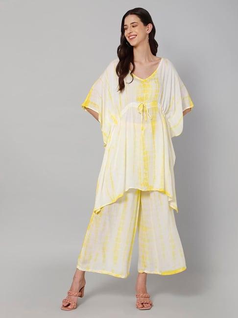 aditi wasan yellow & white tie - dye kaftan with palazzo