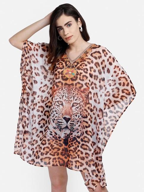 aditi wasan brown & beige animal print kaftan dress