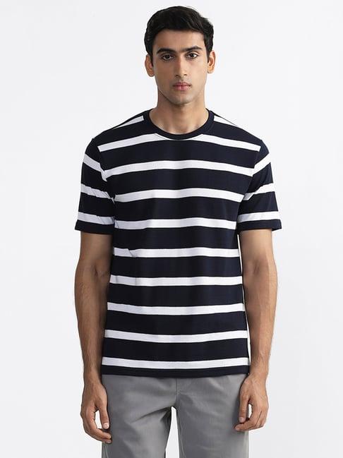 wes lounge & innerwear by westside navy striped relaxed fit t-shirt