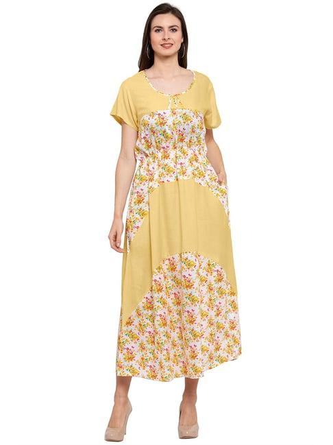 patrorna gold & yellow floral print tulip midi dress