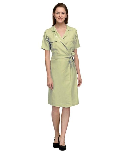 patrorna cream regular fit wrap dress