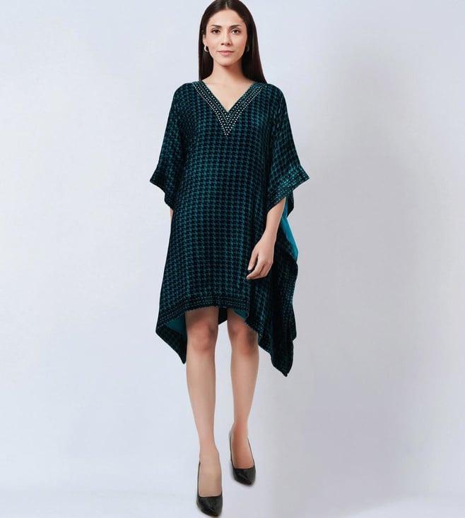 first resort by ramola bachchan teal blue houndstooth kaftan tunic