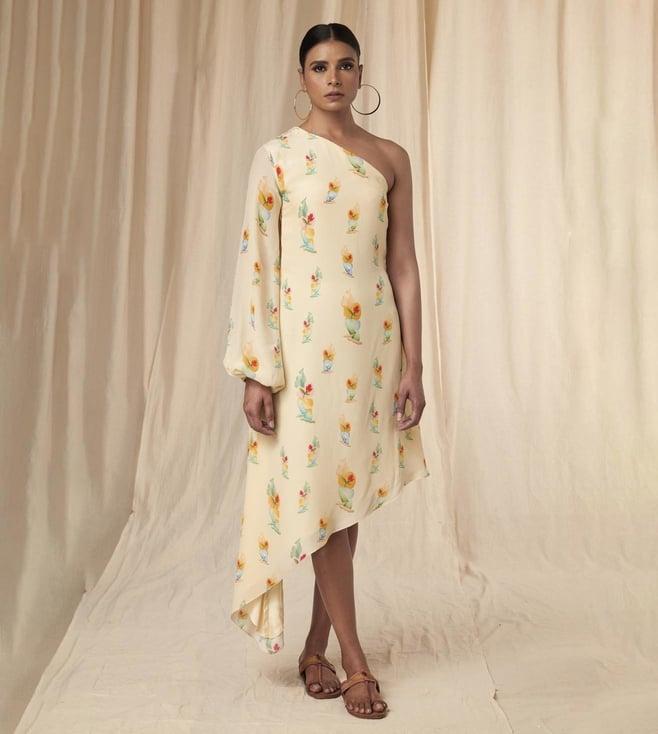 masaba ivory tanya rock n roll one shoulder kaftan dress