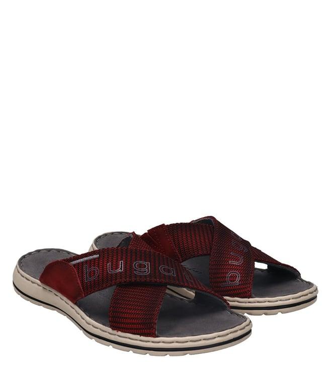 bugatti men's altea logo dark red cross strap sandals