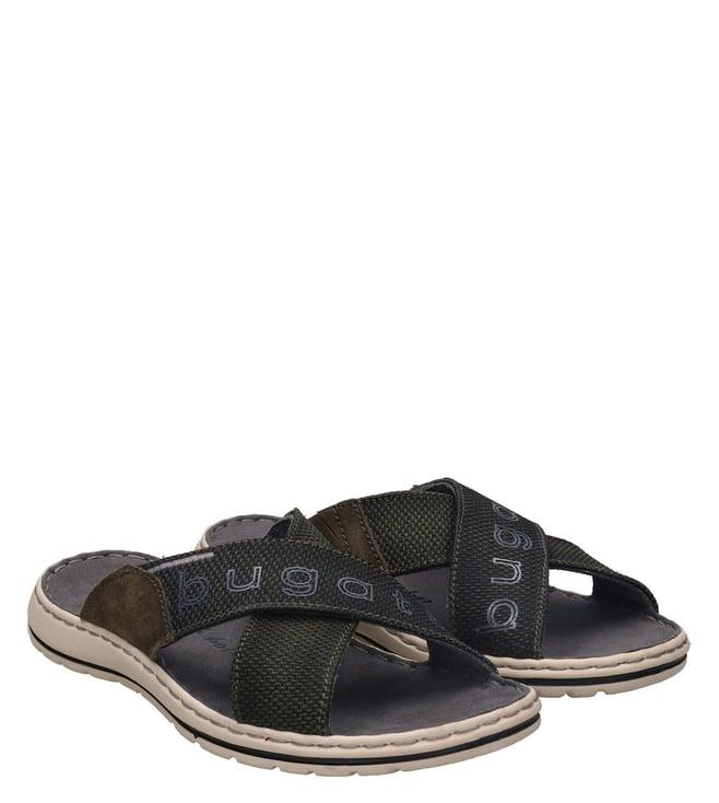 bugatti men's altea logo dark green cross strap sandals