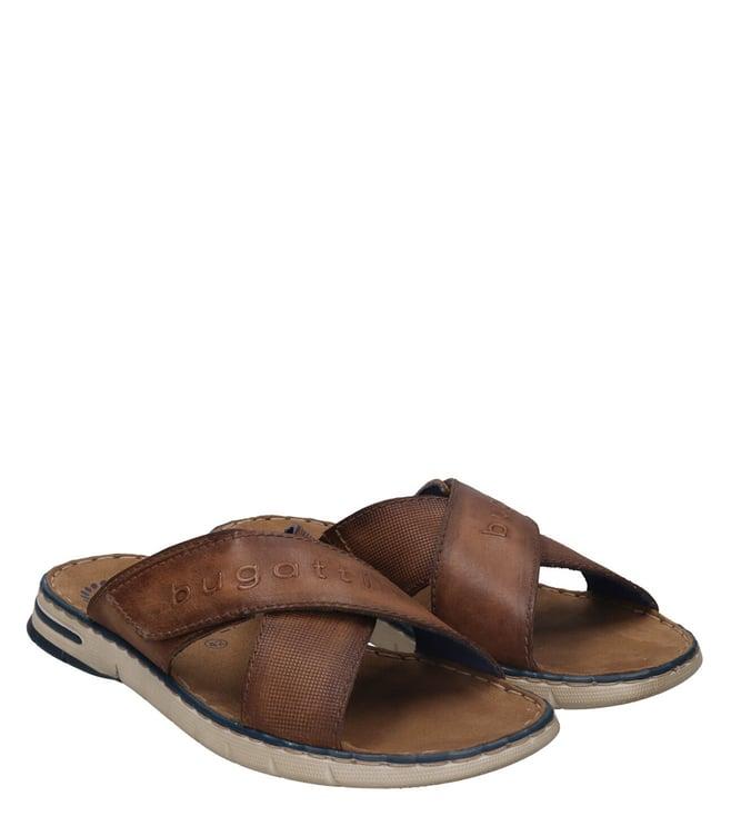 bugatti men's dario logo cognac cross strap sandals