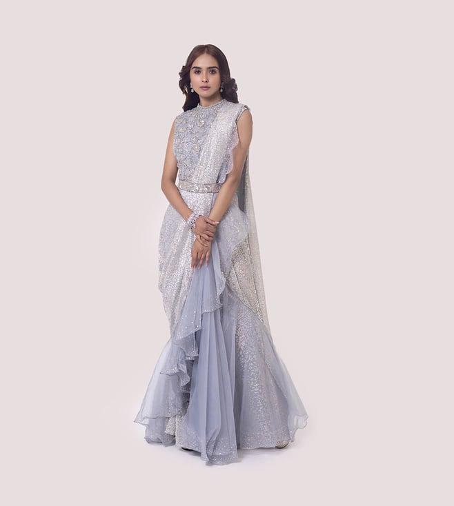 onaya silver grey drape saree