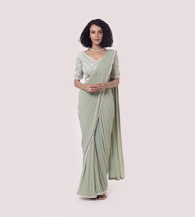 onaya green drape saree