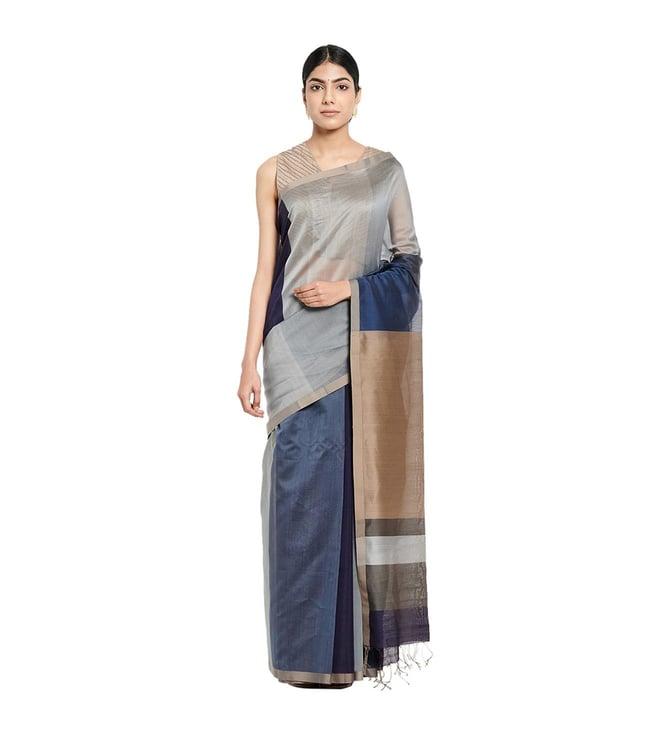 fabindia blue cotton silk woven maheshwari saree