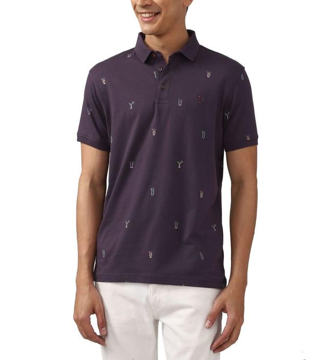 simon carter london purple printed slim fit polo t-shirt