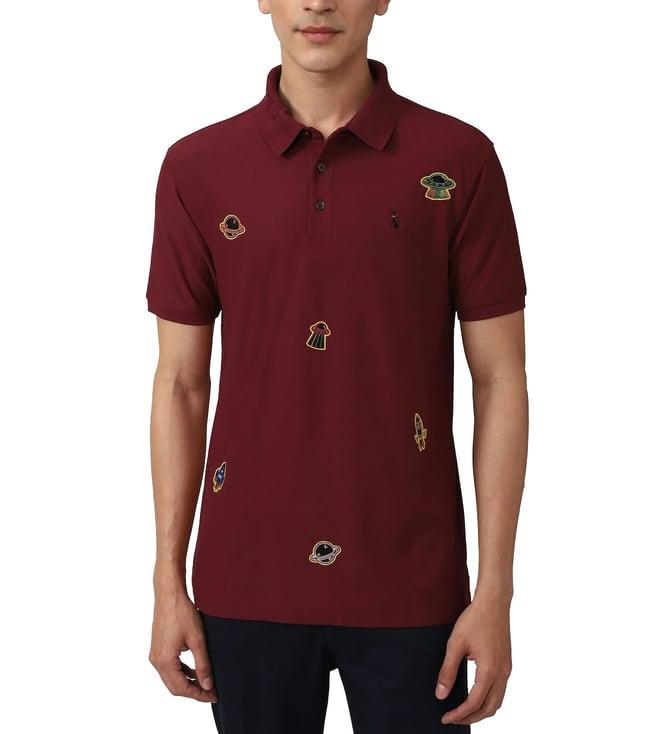 simon carter london maroon printed slim fit polo t-shirt