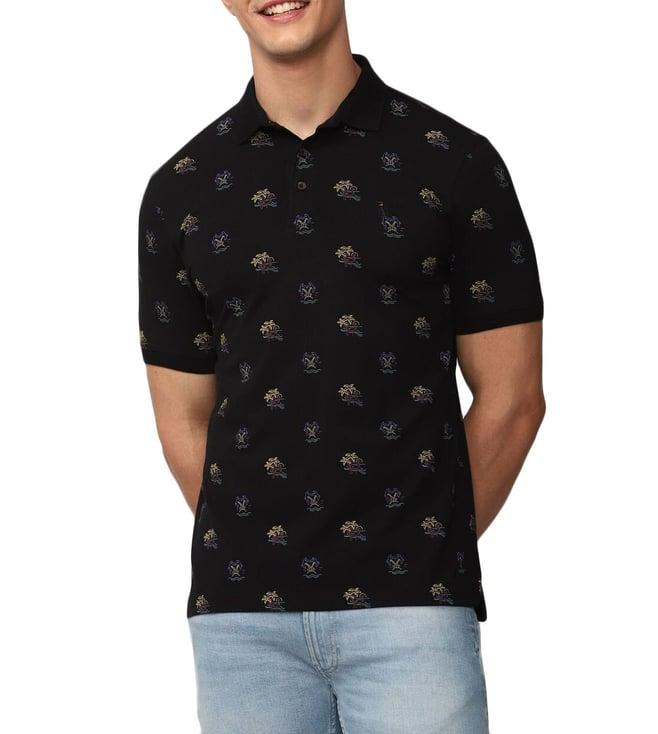 simon carter london black printed slim fit polo t-shirt