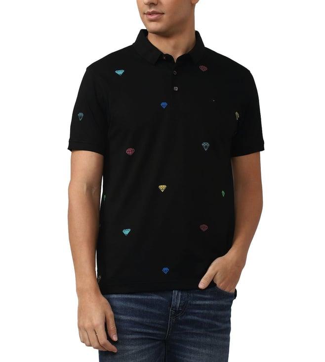 simon carter london black printed slim fit polo t-shirt