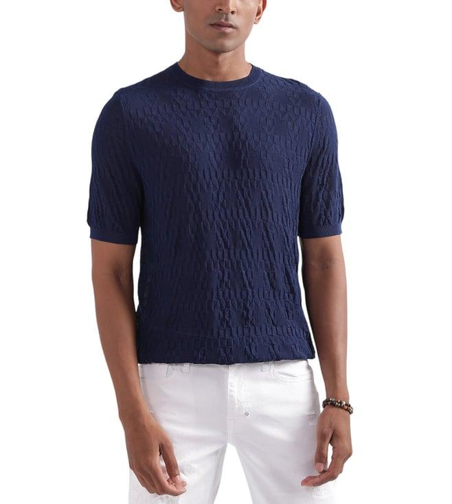 antony morato blue self slim fit sweater