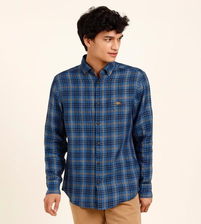 andamen blue indigo space check shirt - regular fit