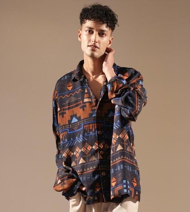 nikita mhaisalkar indigo blue aztec print shirt