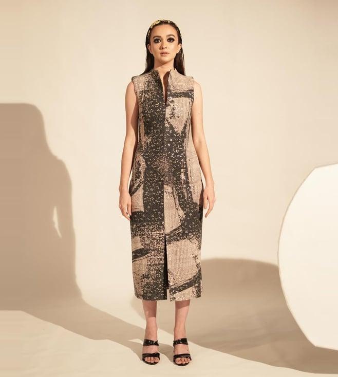 nikita mhaisalkar black & white stroke print bodycon dress