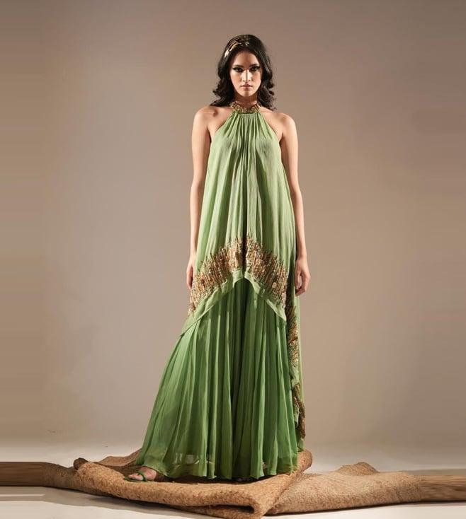 nikita mhaisalkar jade green high low top and sharara with aged gold embellishment