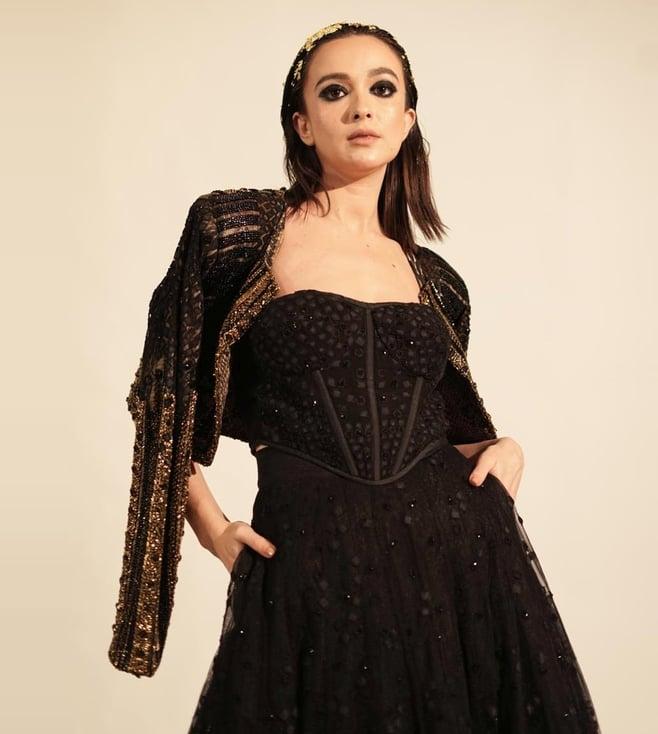 nikita mhaisalkar black jacket with applique & metallic embellishment