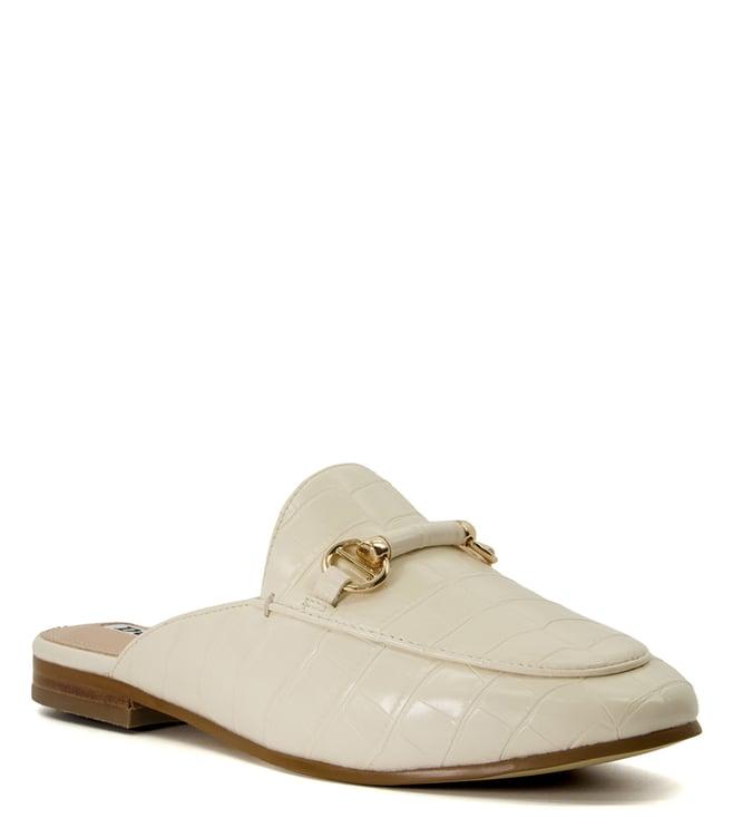 dune london women's genuine cream mules (animal effect)