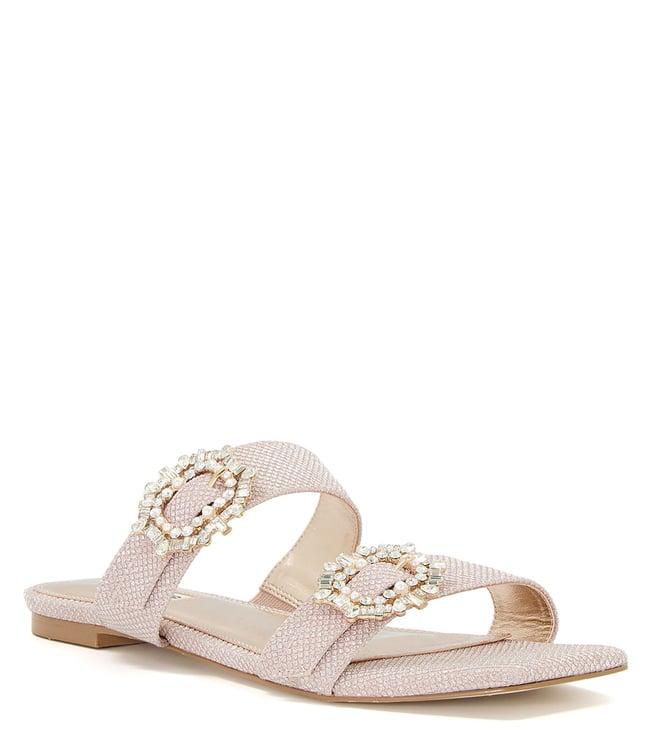 dune london women's nice embellished rose gold slide sandals