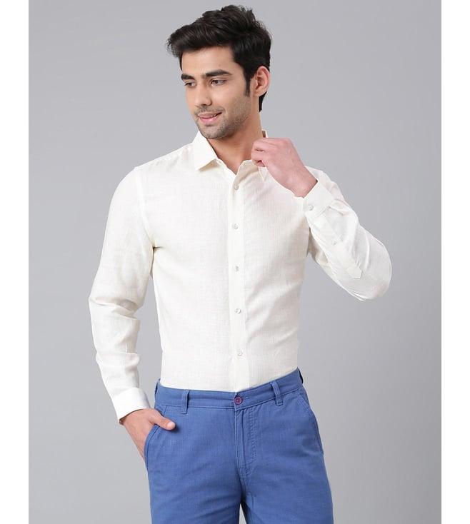 fabindia off white linen slim fit casual shirt