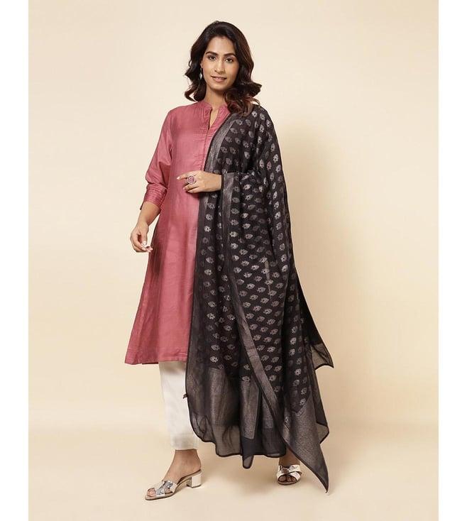 fabindia black cotton silk geometric dupatta