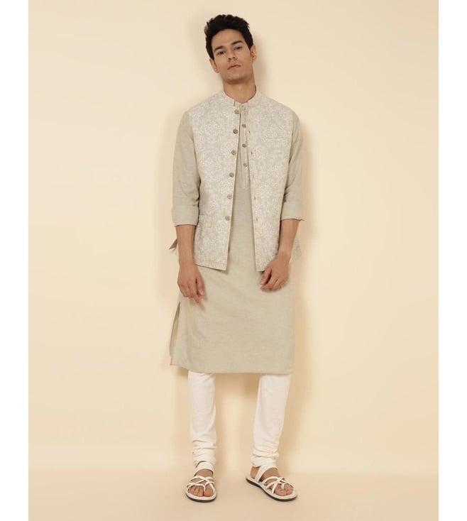 fabindia beige cotton printed kurta with jacket