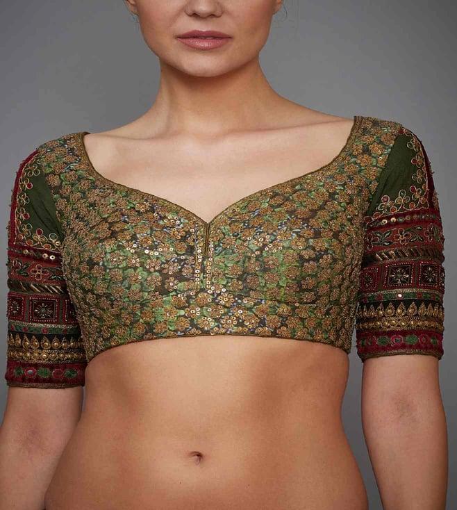 ri.ritu kumar khaki green vrindavan silk blouse