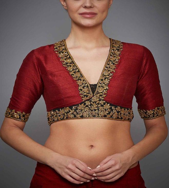 ri.ritu kumar burgundy agora jasmine silk embroidered blouse