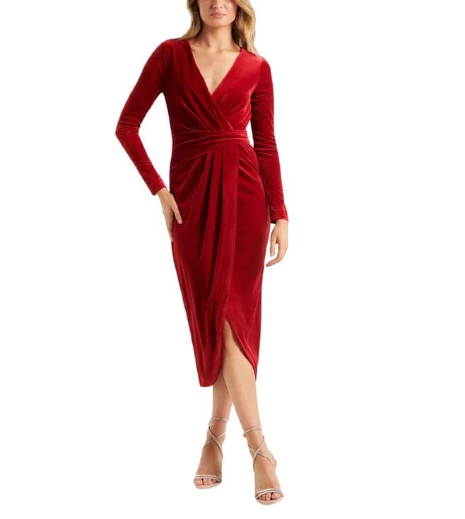 forever new red slim fit wrap dress