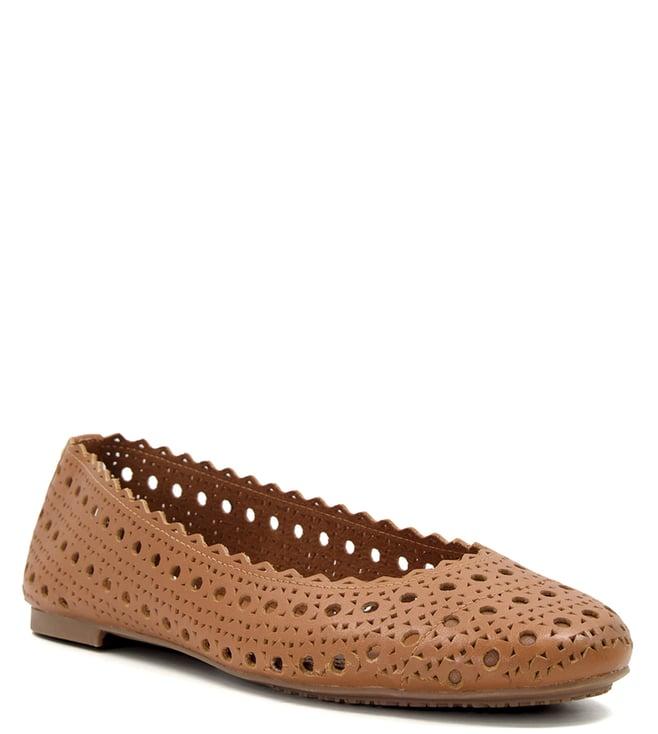 dune london women's harlows perforated tan ballerinas