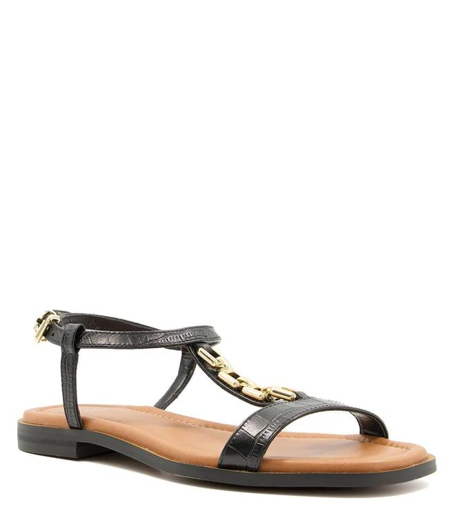 dune london women's lotty black ankle strap sandals (animal attack)