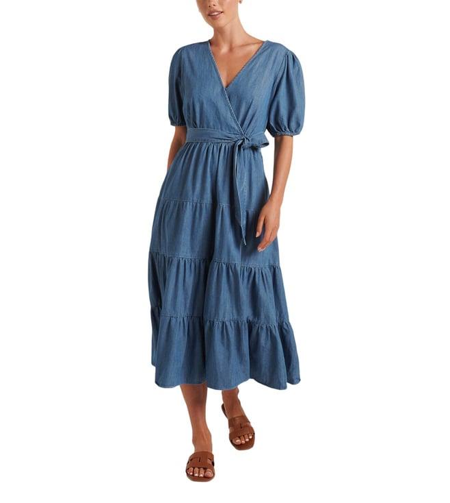 forever new blue slim fit wrap dress