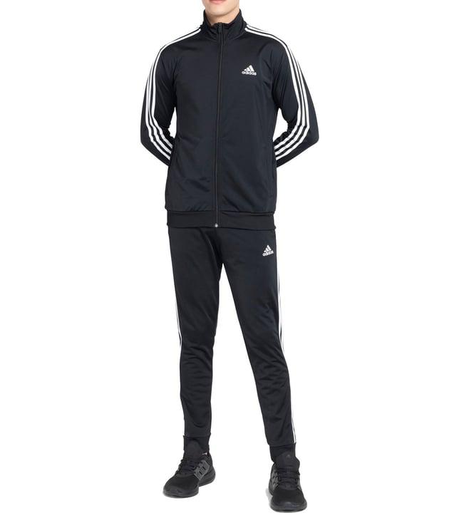 adidas black striped regular fit tracksuits