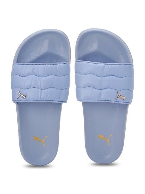 puma women's leadcat 2.0 puffy blue slides