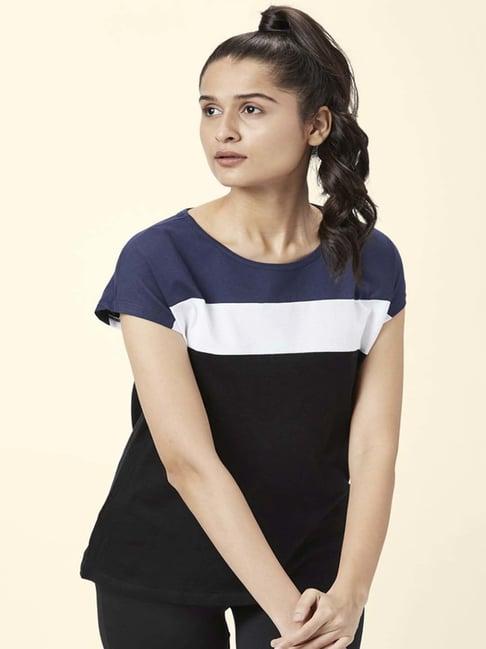 ajile by pantaloons black & navy cotton color-block sports top