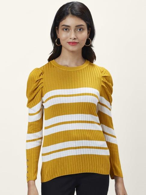 honey by pantaloons mustard & white striped sweater