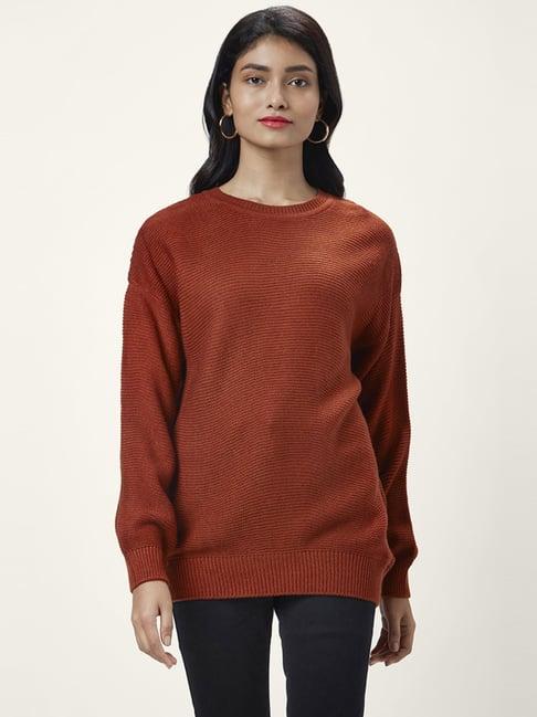 honey by pantaloons rust self pattern sweater