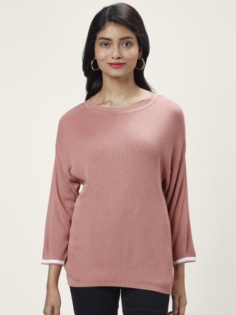 honey by pantaloons pink self pattern sweater